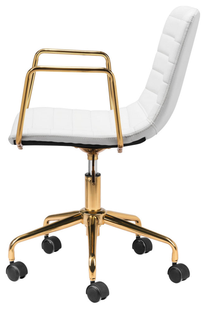 Computer Chair, Faux Vinyl Leather, Steel, White, Gold, Home Business Office