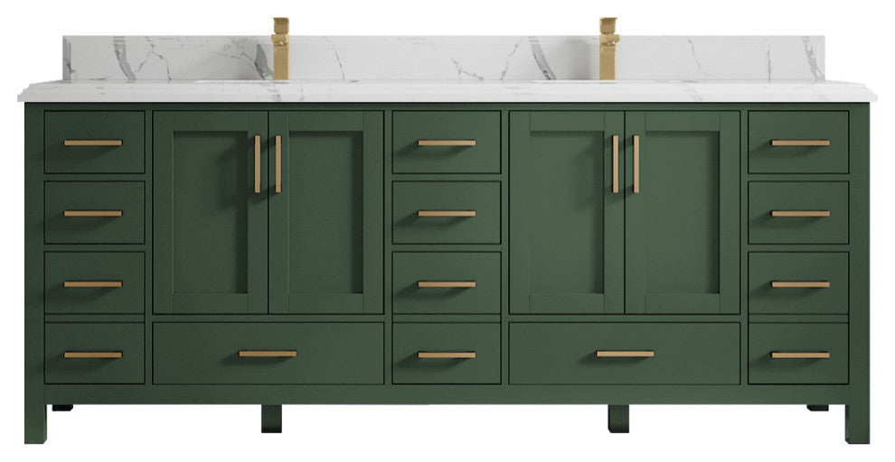 Malibu 84 Double Sink Bath Vanity in Lafayette Green 1.5" Calacatta Laza
