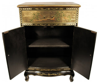 36" Round Front Gold Leaf Shoe Cabinet Hand Painted Cranes