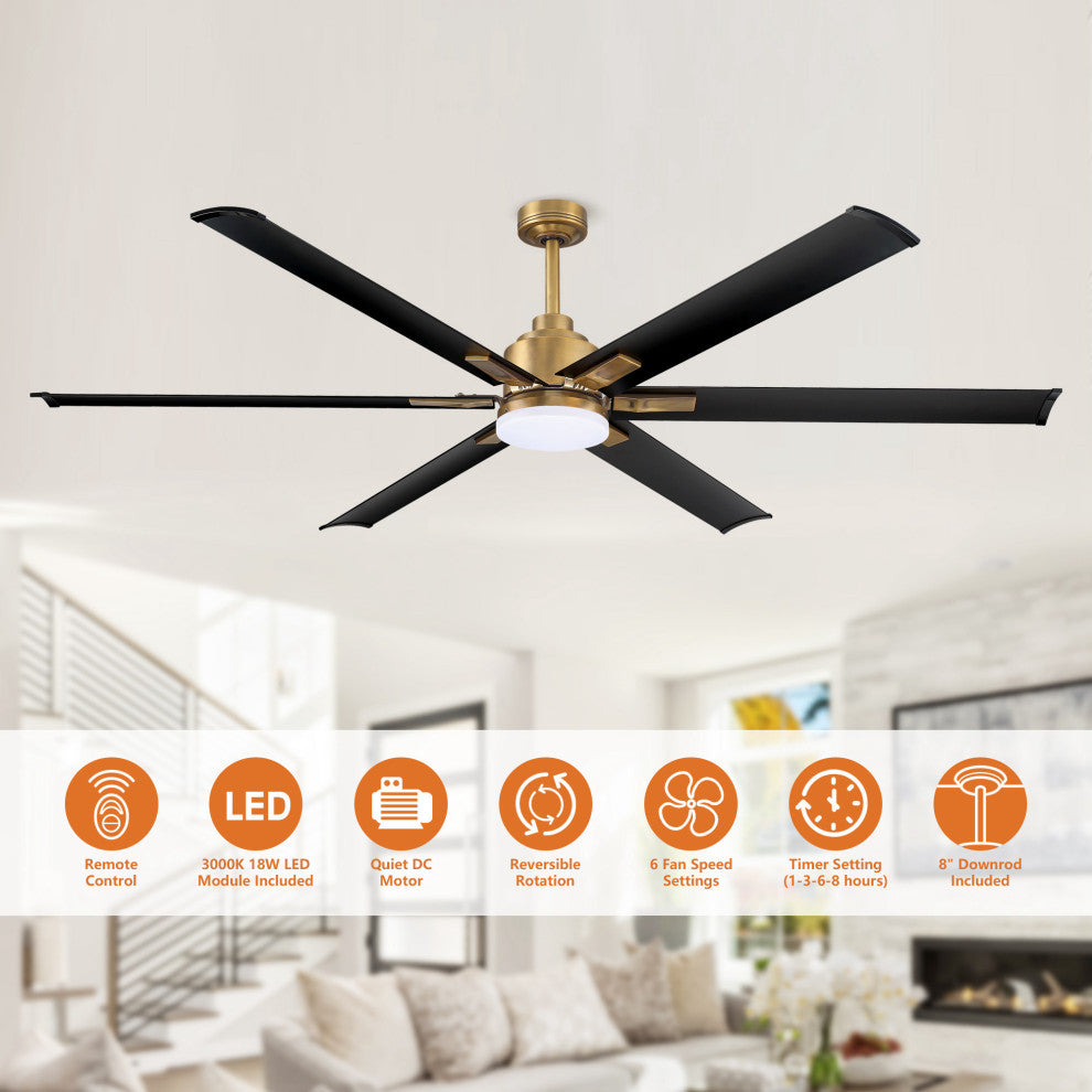 72 in. Large Integrated LED Indoor Brass Ceiling Fan with Light and Remote