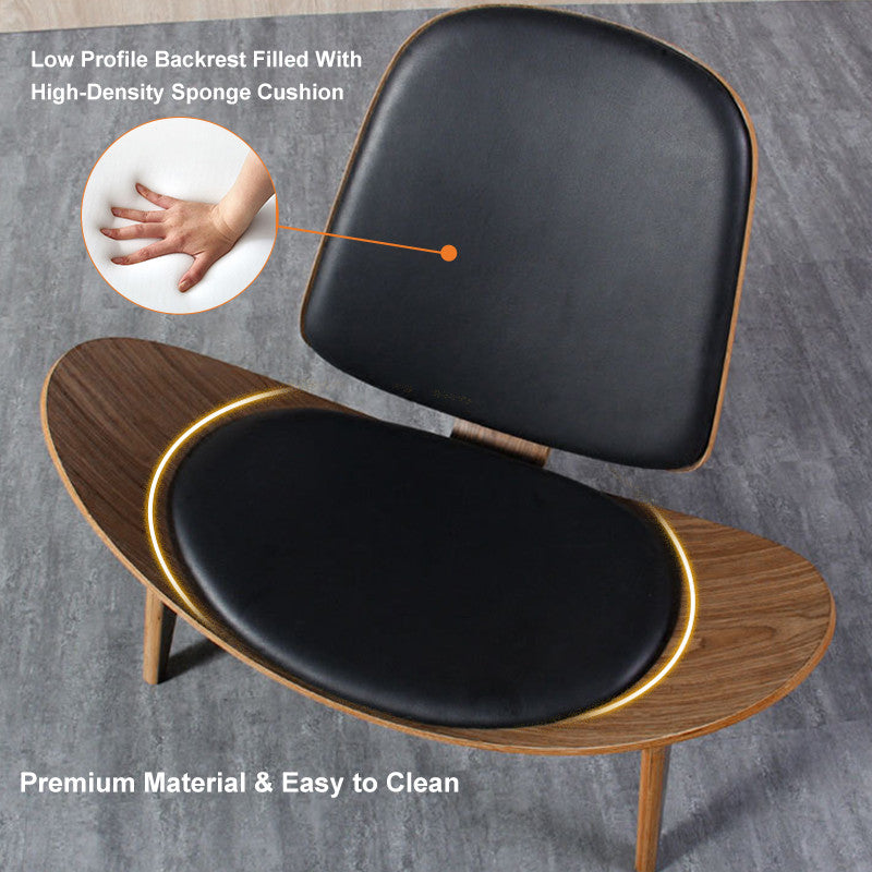 Modern Tripod Black Leather Shell Lounge Chair With Single Side, Black