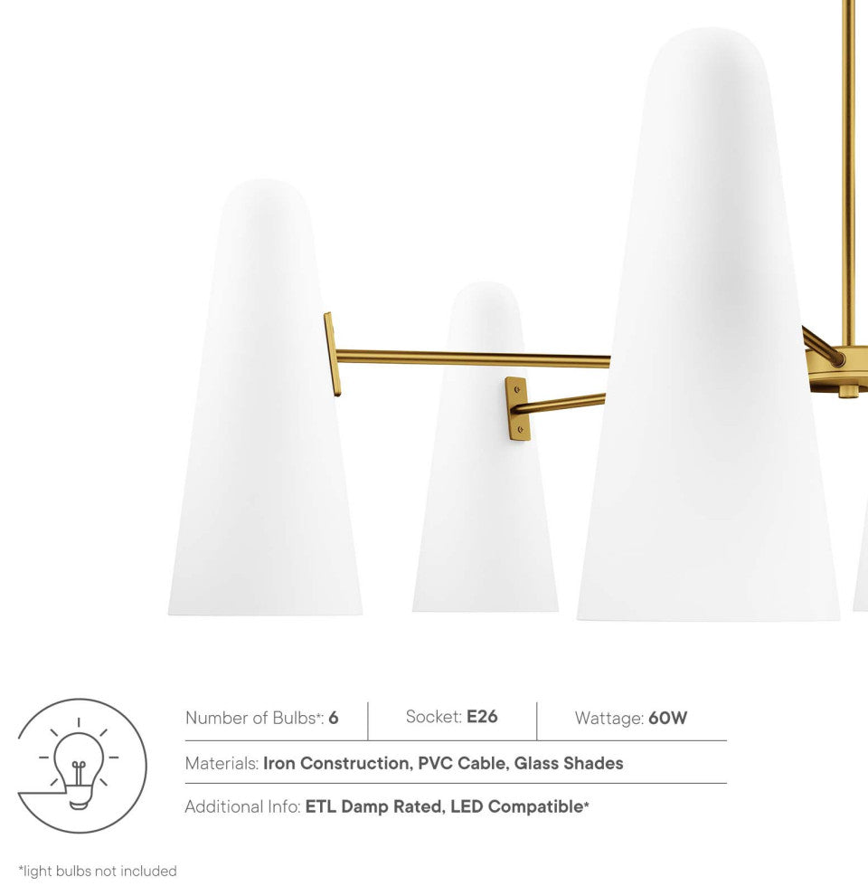 Beacon 6-Light Chandelier, Opal Satin Brass