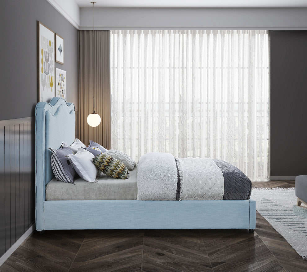 Felix Linen Upholstered Bed, Sky Blue, Queen