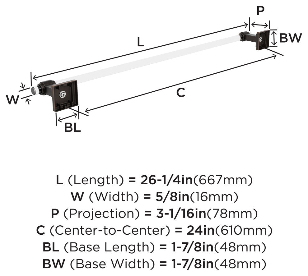 Amerock Glacio Contemporary Towel Bar, Clear/Oil-Rubbed Bronze, 24" Center-to-Ce