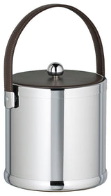 Kraftware Polished Chrome Ice Bucket with Brown Stitched Handle, 3 qt.