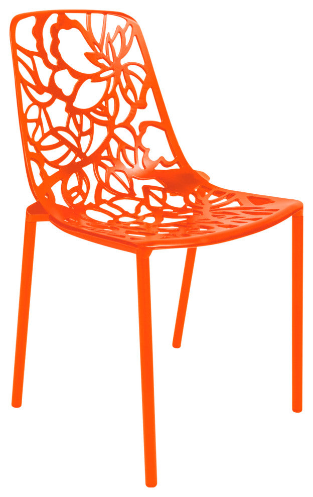 LeisureMod Devon Modern Outdoor Stackable Aluminum Dining Chair, Orange