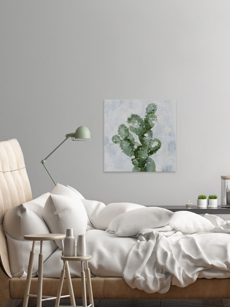 "Cactus with Snow" Painting Print on Wrapped Canvas, 24"x24"