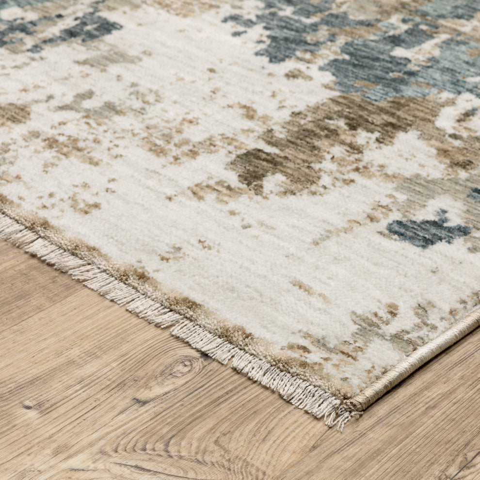 Easely Modern Abstract Elements Beige/ Teal Area Rug, 5'3" x 7'6"