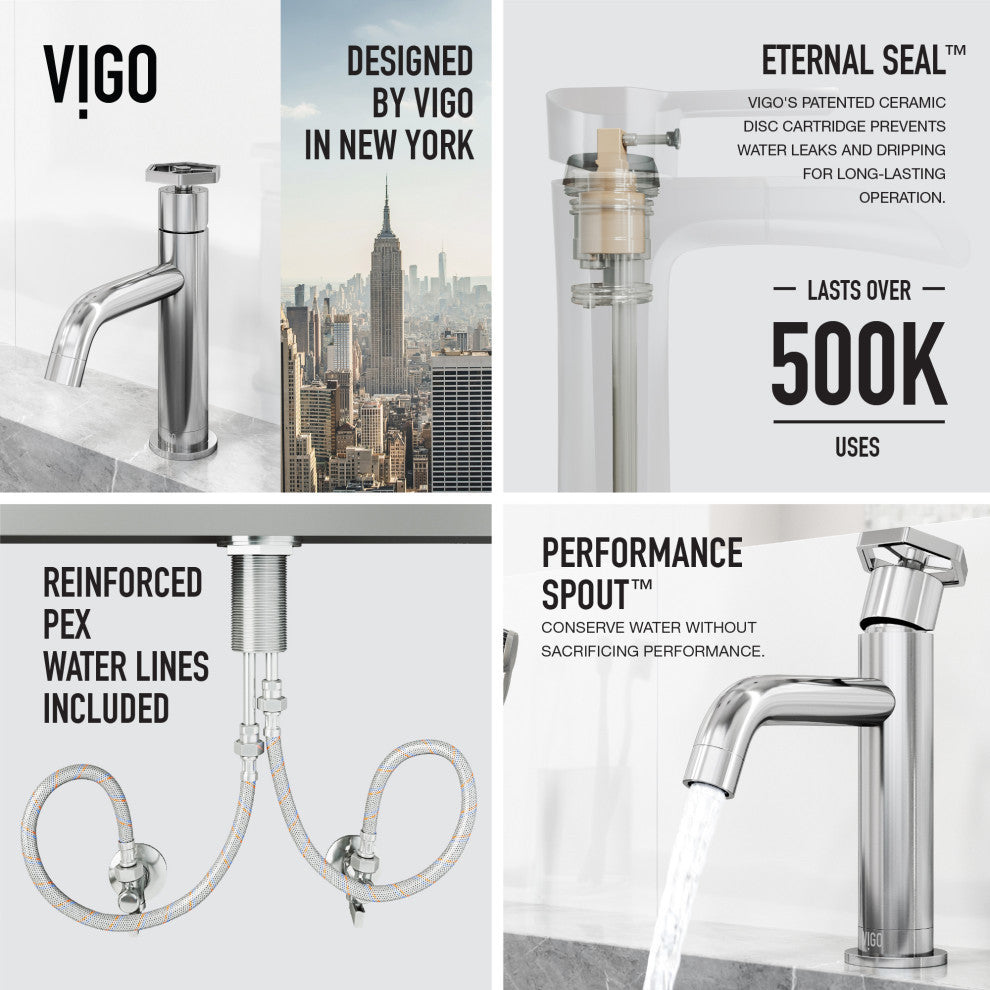VIGO Ruxton 8" H Single Handle Single Hole Bathroom Faucet, Chrome, Without Extras