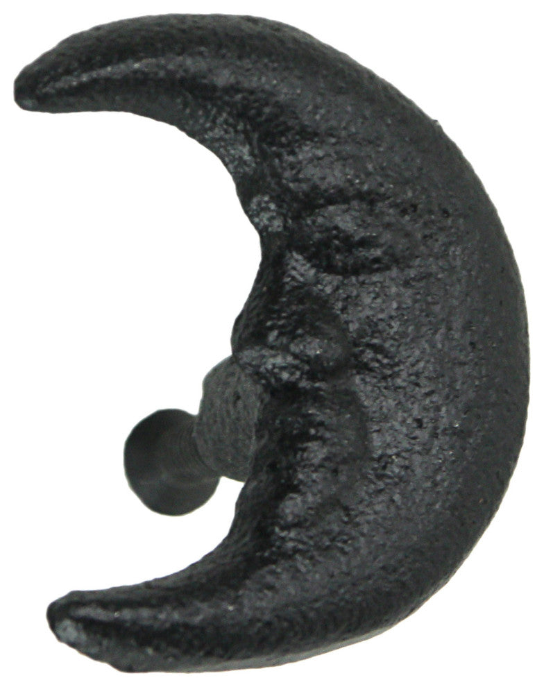 Set of 6 Black Cast Iron Crescent Moon Face Drawer Pull Decorative Cabinet Knob