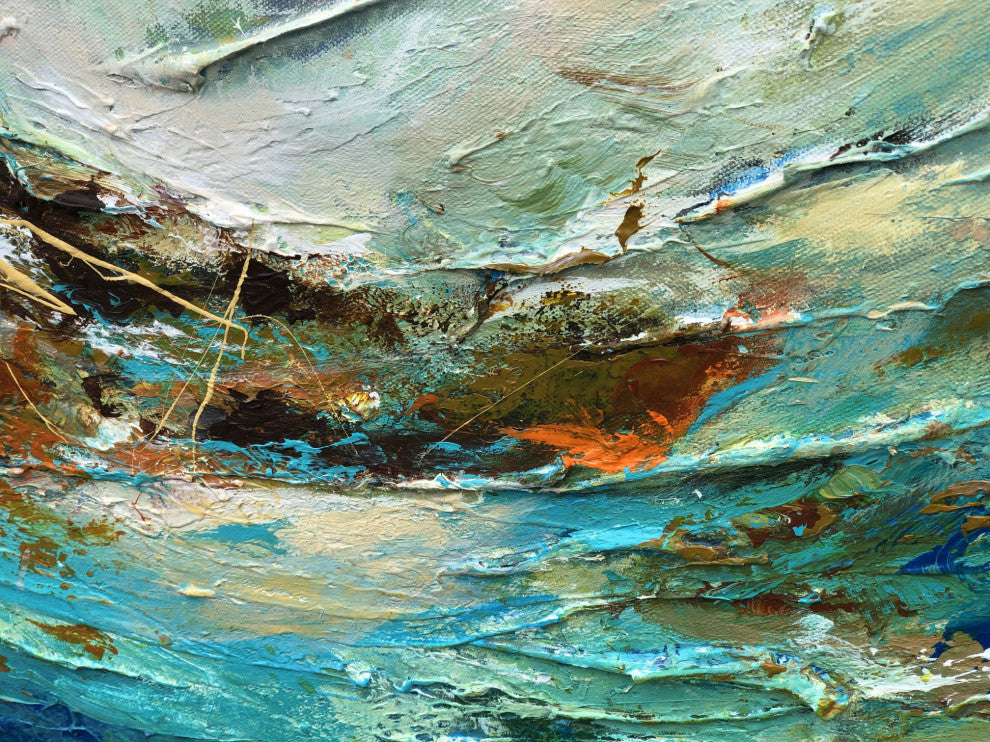 48"x24" The Storm Original Large Modern green teal coastal sea Painting