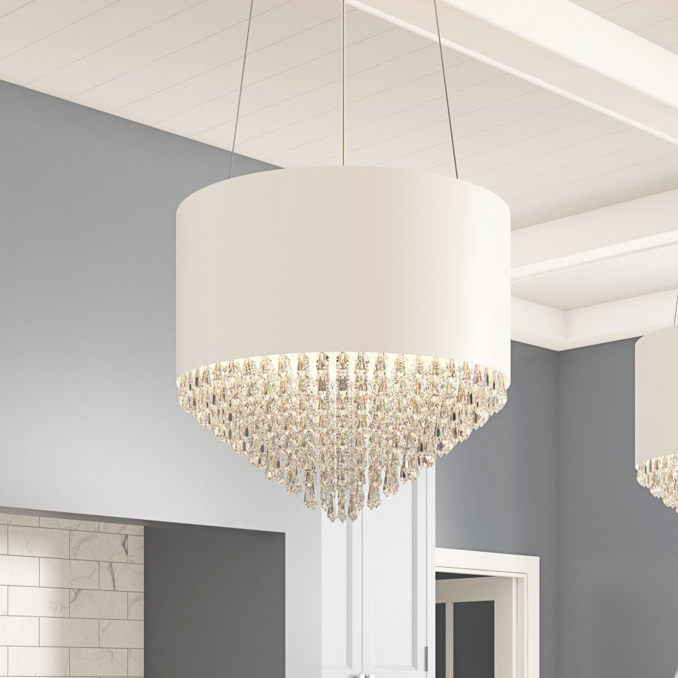 Modern 4-Light Drum Shape Pendant Light for Dining Room Kitchen Island, White