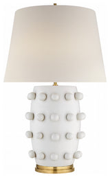 Linden Medium Lamp, 1-Light, Plaster White, Linen Shade, 26.5"H