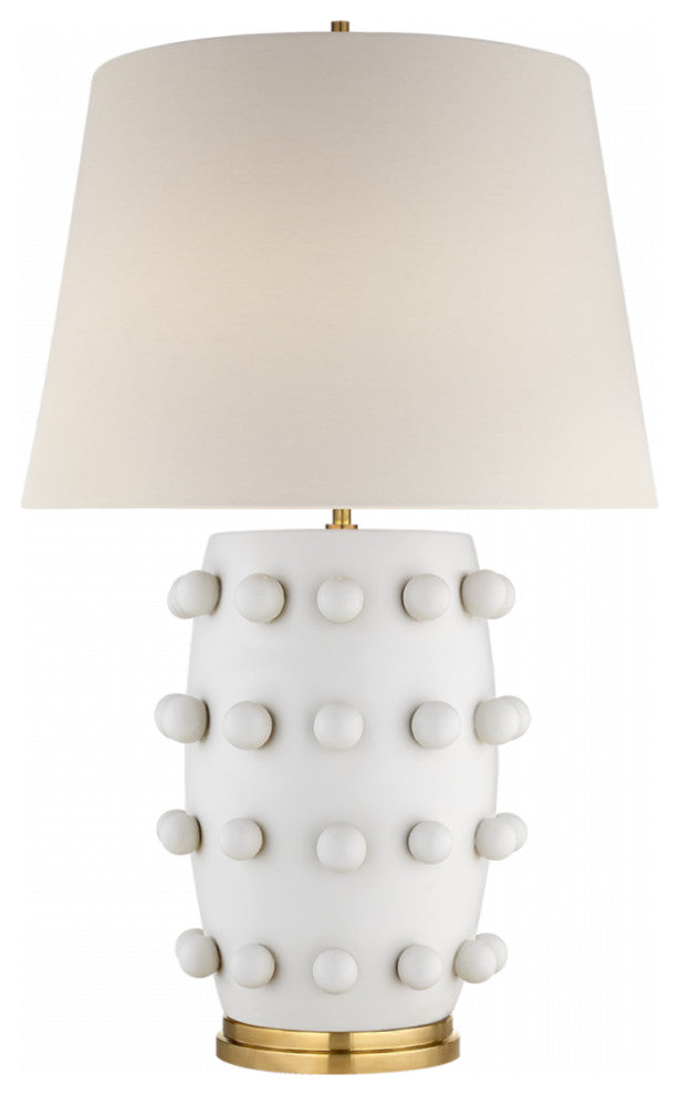 Linden Medium Lamp, 1-Light, Plaster White, Linen Shade, 26.5"H