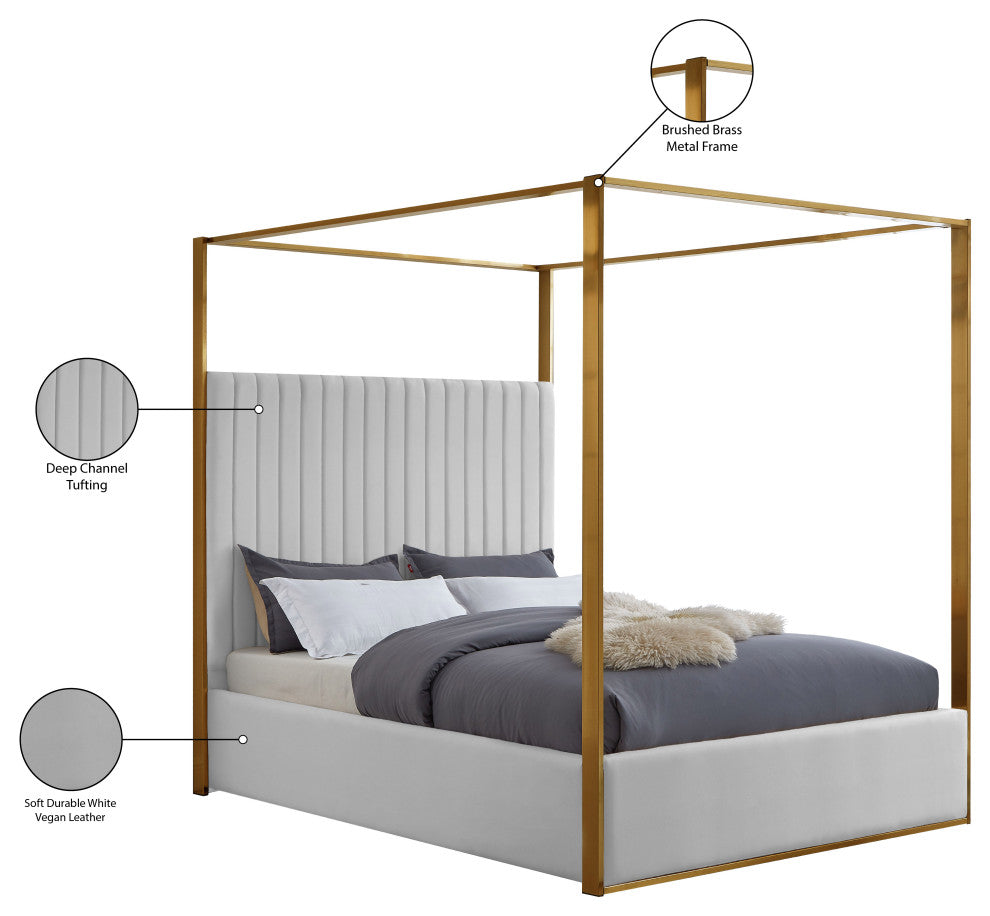 Jones Upholstered Bed, White, Queen, Vegan Leather