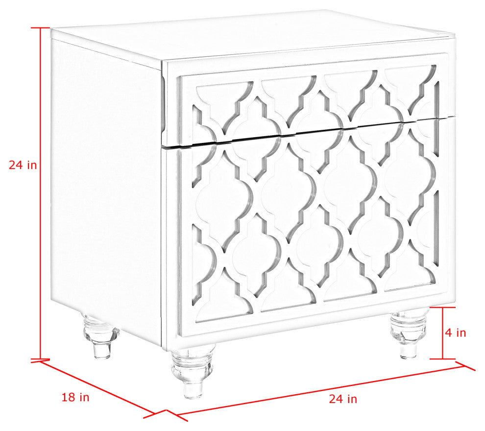 Henie Trellis Design Lacquer-Finish Lucite Leg Side Table, White