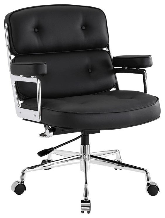 Modern Lobby Executive Office Chair Genuine Leather, Black