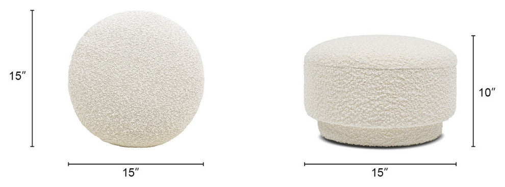 Fuji 15" Mushroom Footstool Ottoman, Ivory White Boucle