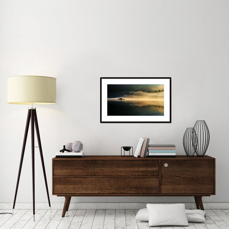 "Fog Sprinkle The East River" Framed Digital Print by Hua Zhu, 38x24"