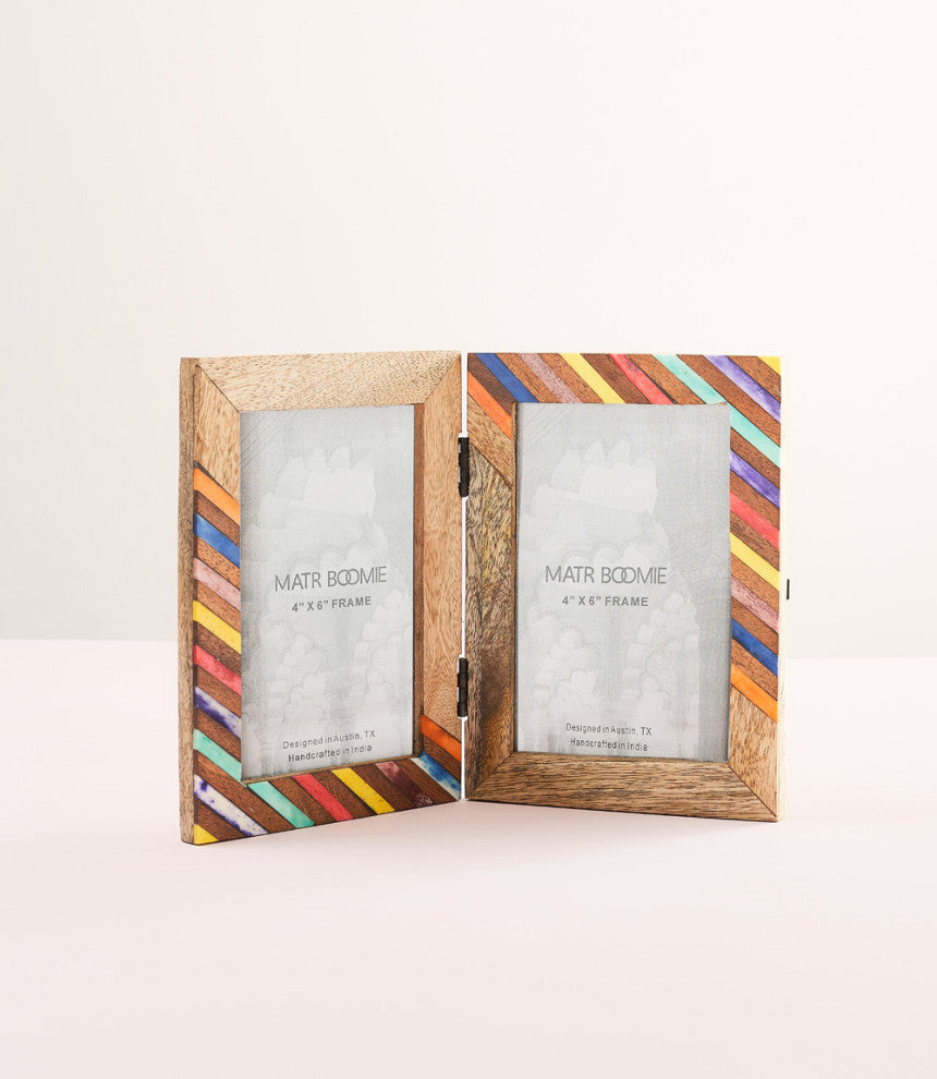 Banka Mundi 4"x6" Multicolor Double Picture Frame Bone, Wood