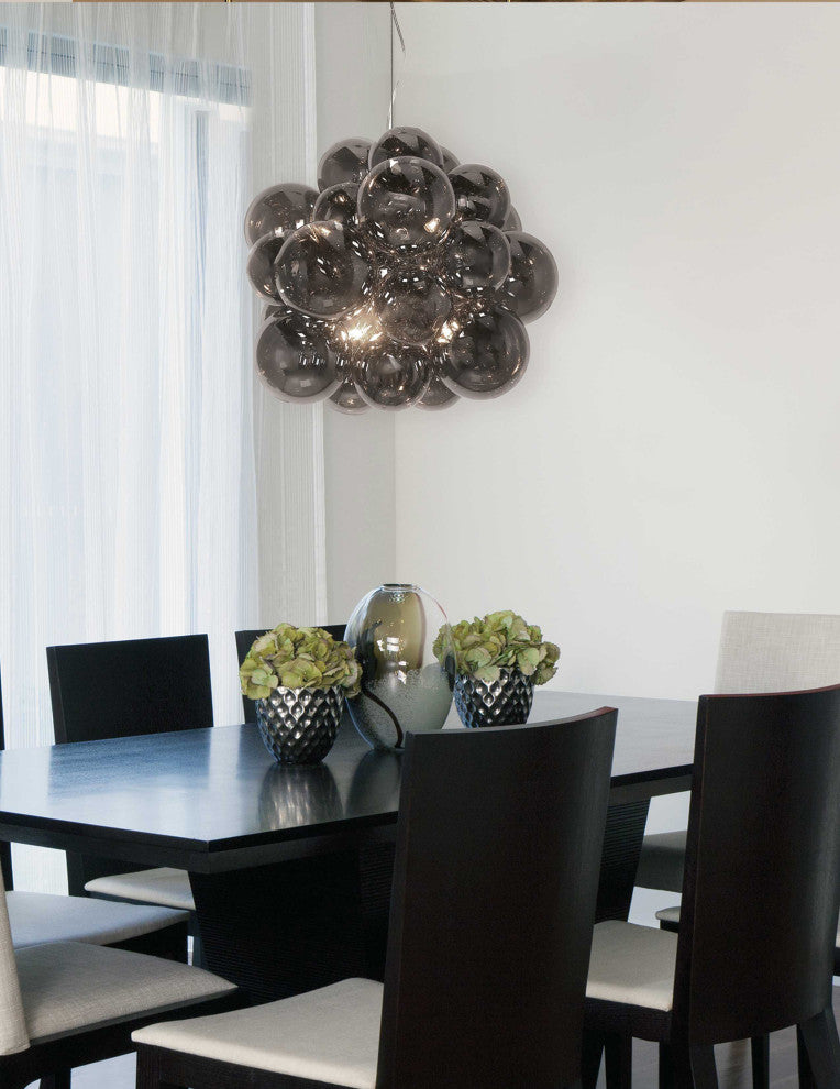 6-Light Halogen Pendant, Polished Chrome With Smoked Glass