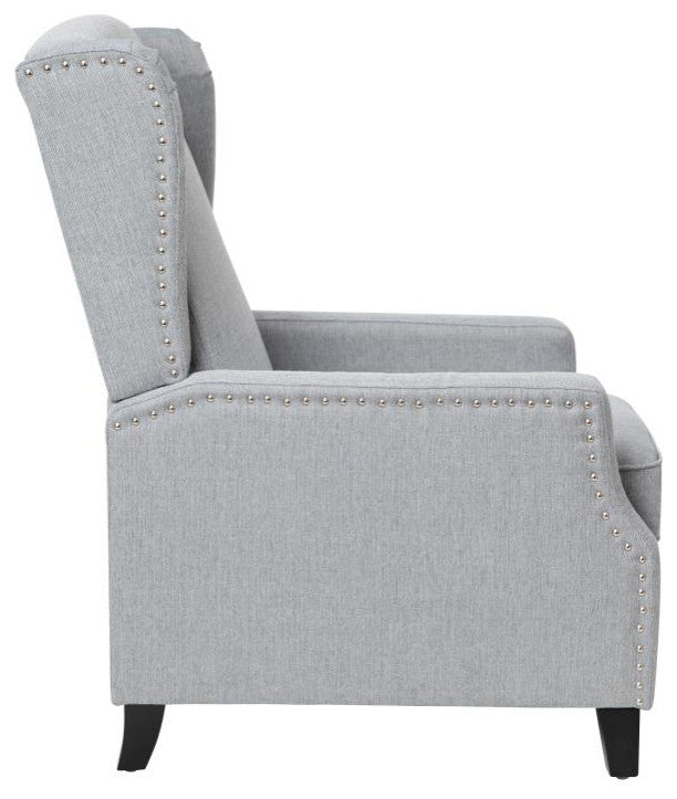 Prescott Push Back Wingback Recliner Chair- Fabric Upholstery-Accent Nail Trim, Gray