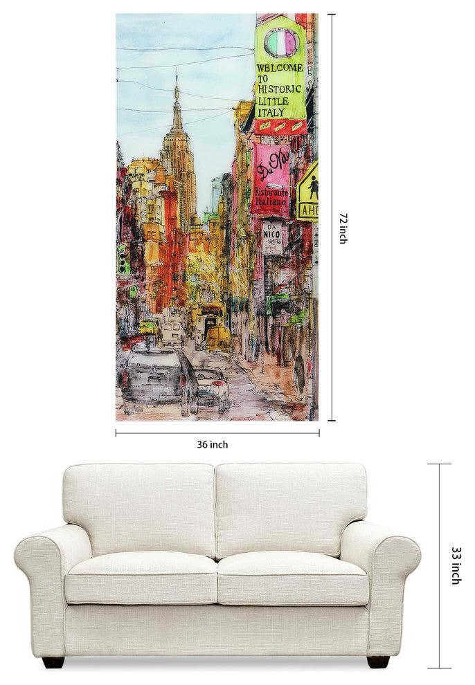 "Little Italy" Wall Art Print Unframed Free Floating Tempered Art Glass, 36"x72"