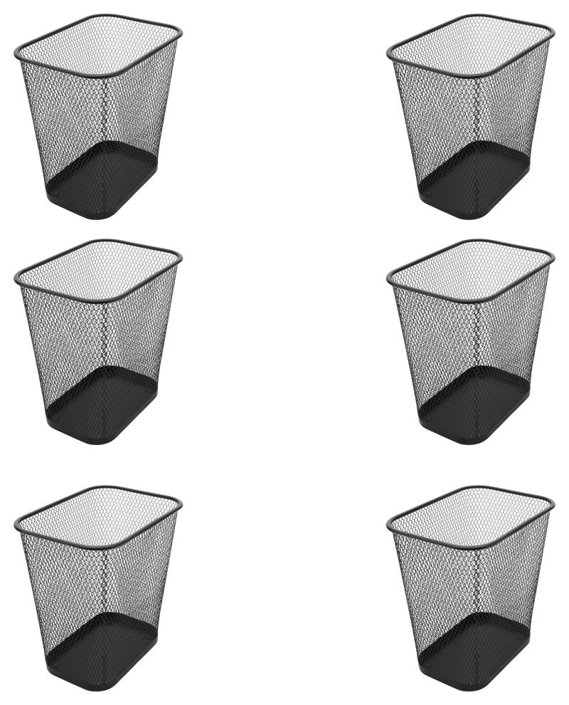 YBM Home Steel Black Mesh Rectangular Open Top Waste Basket 3 Gallon, 6-Pack