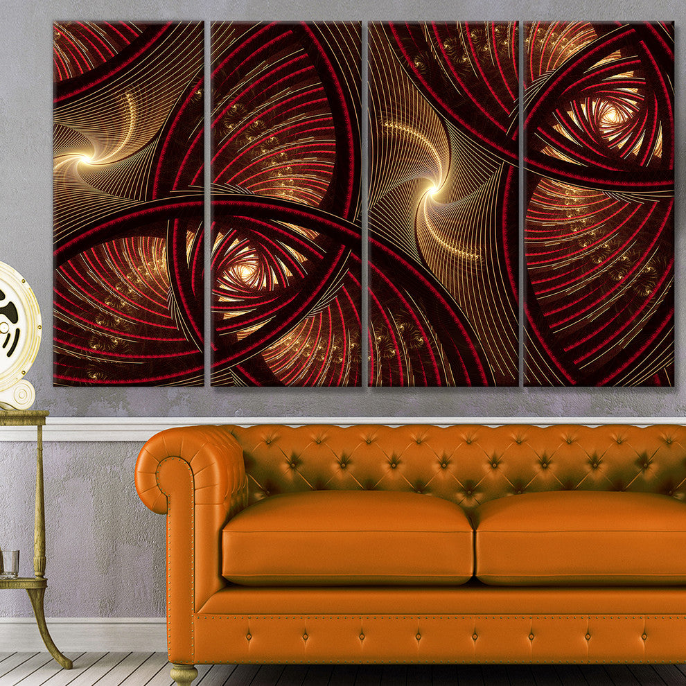 Brown Symmetrical Fractal Pattern, Floral Canvas Art Print, 48"x28", 4 Panels