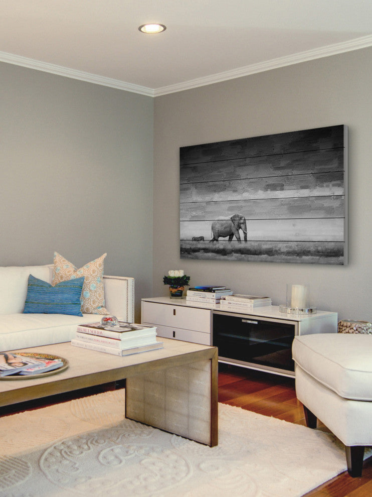 "Elephant" UV Ink Print on White Wood60"x40", 60"x40"