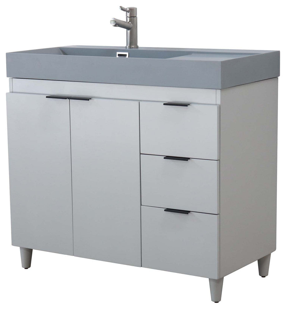 39" Single Sink Vanity, French Gray With Dark Gray Composite Granite Top