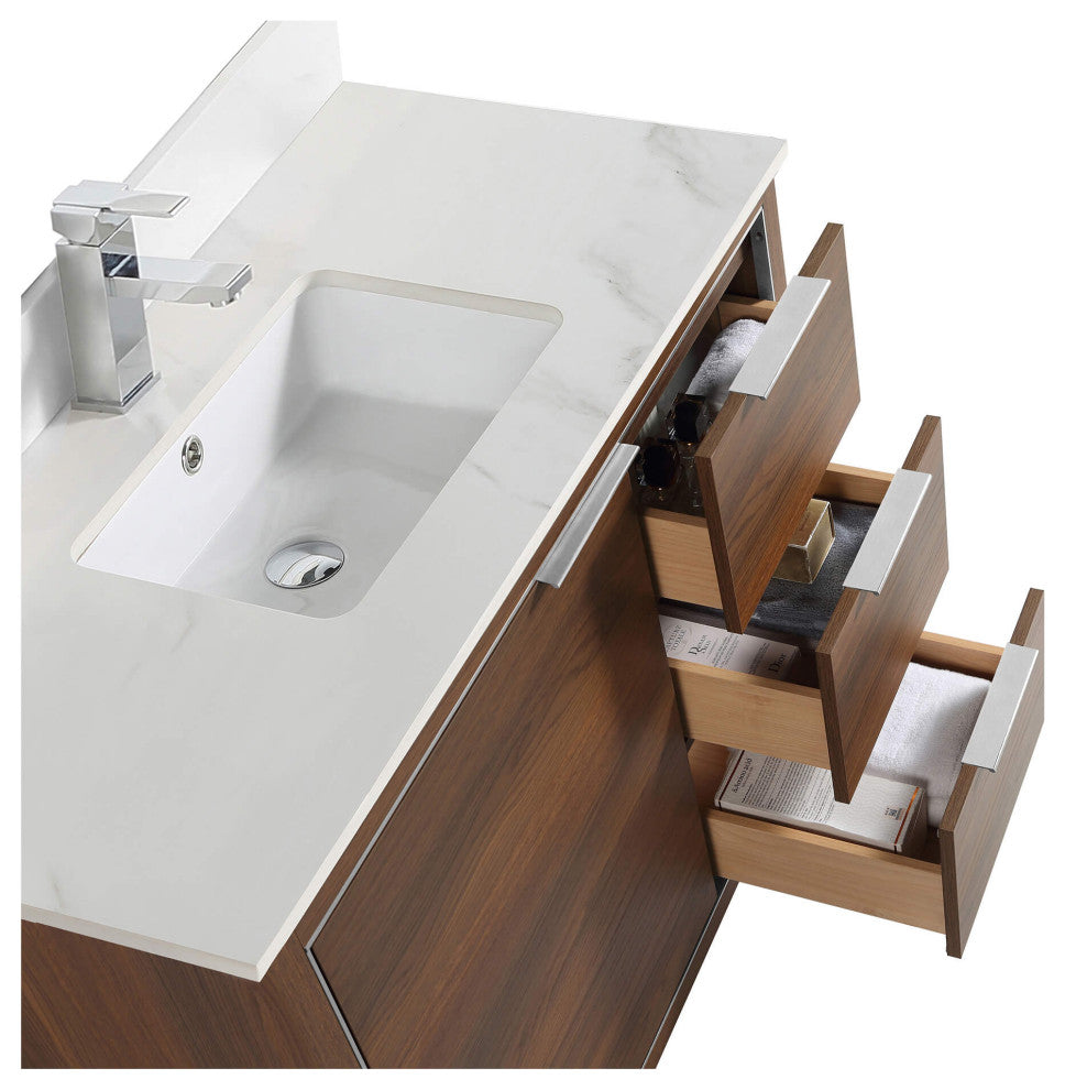 Opulence Bath Vanity, Walnut Ebony, 36", Chrome Hardware, White Carrara Top