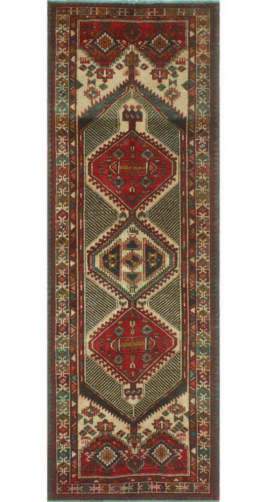 Semi-Antique Chadi Red/Beige Runner, 3'2x10'3