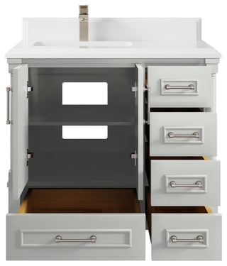 Aberdeen 36 Left Offset Bath Vanity in Coventry Gray 1.5" White Quartz