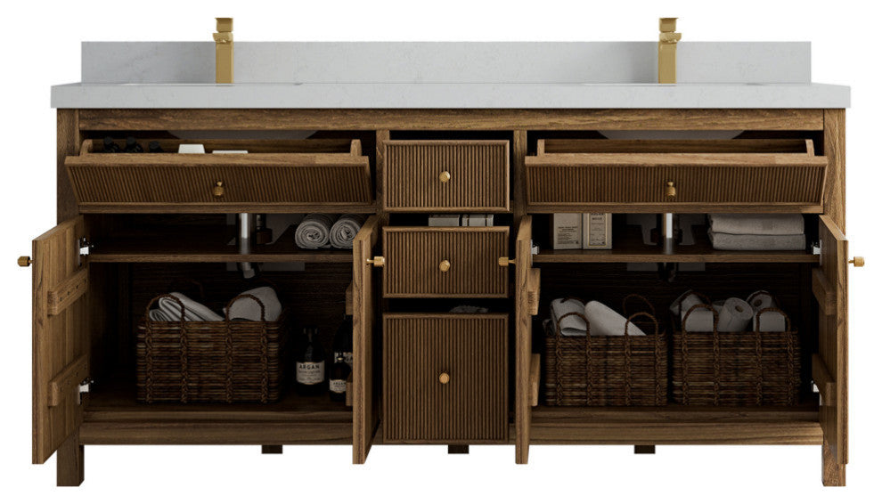 Sonoma Teak 72 Double Sink Bath Vanity in Dark Natural with 2" Carrara Quartz