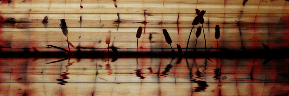 "Panoramic Reflection" Painting Print on Natural Pine Wood, 60"x20"