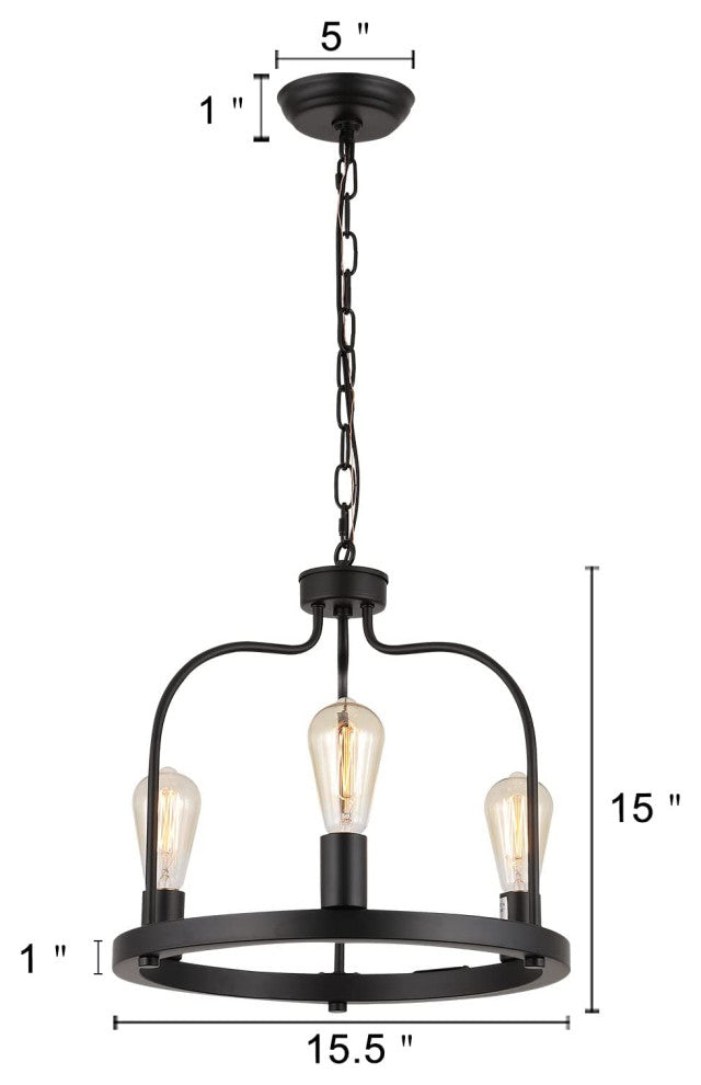3 Light Industrial Pendant Lighting Farmhouse Black Chandelier