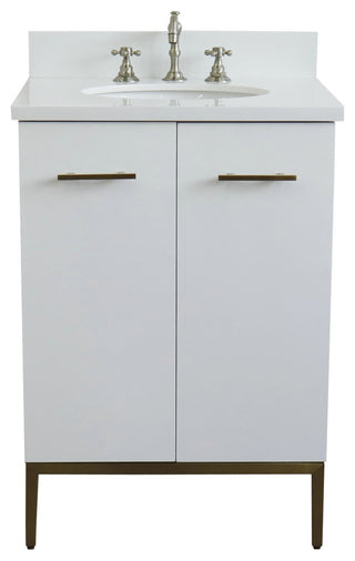 25" Single Sink Vanity, White Finish With Engineered Stone Top And Oval Sink