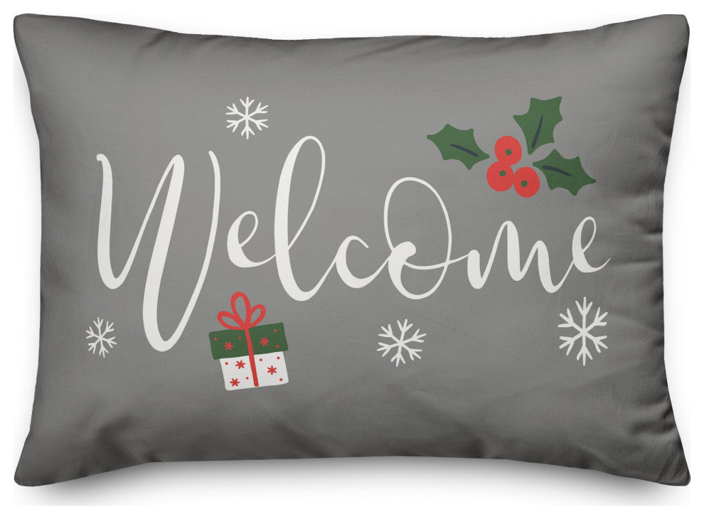 Gray Welcome 20x14 Spun Poly Pillow