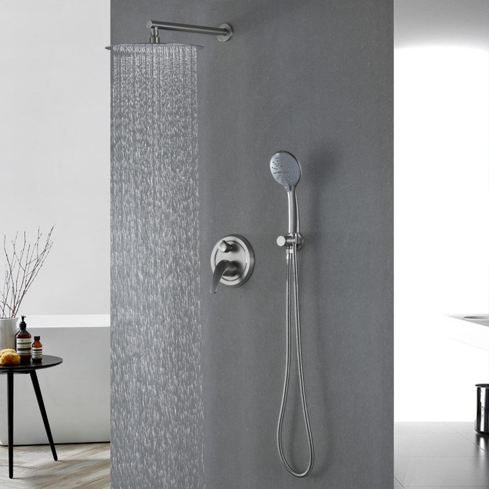 Wellfor Shower Faucet Set, 12" Rain Shower Head With Handheld Combo Set, Brushed Nickel