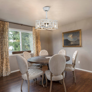 20" Distressed White Ceiling Fan, Metal Caged Fan Light w Remote