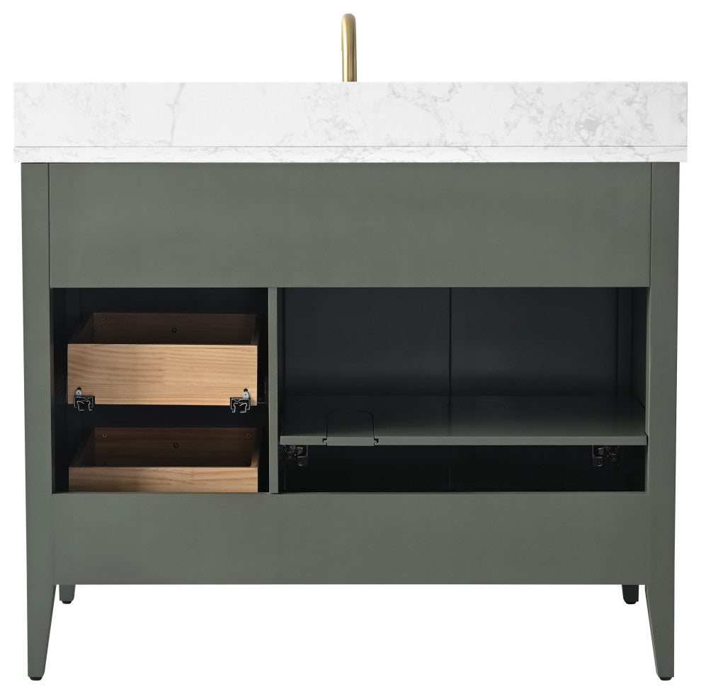 Vanity Art Freestanding Vanity, Vintage Green, 42", Single Sink, Golden Brushed