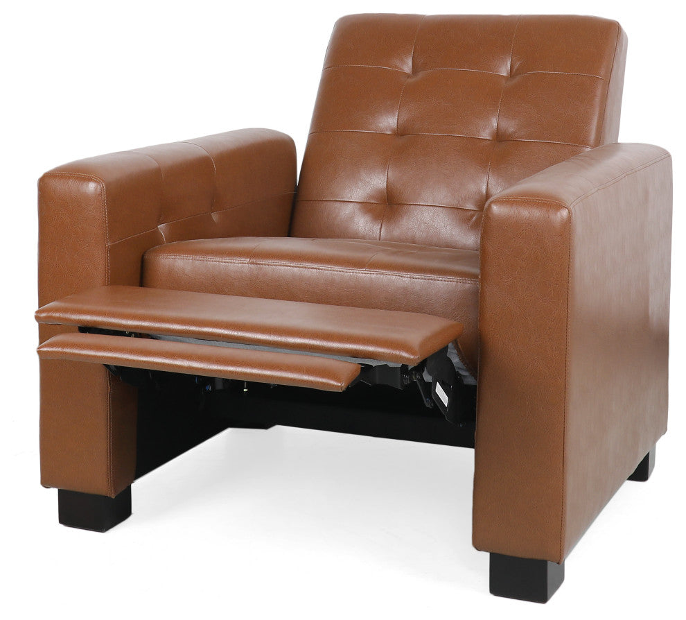 Langseth Contemporary Tufted Pushback Recliner, Cognac/Dark Brown, Faux Leather