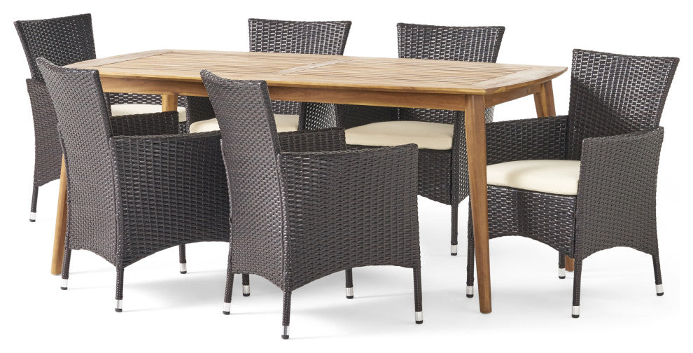 GDF Studio 7-Piece Matthew Outdoor Dining Set With Acacia Table and Cushions