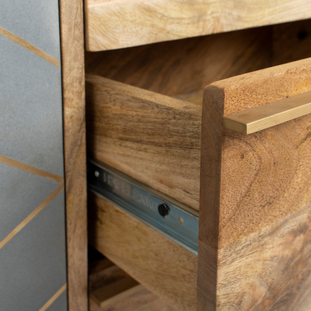 Safavieh Couture Titan Inlayed Cement Sideboard, Natural/Brass