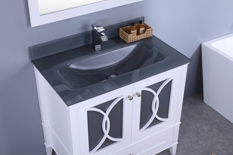 36" White Sink Vanity With Mirror, Without Faucet
