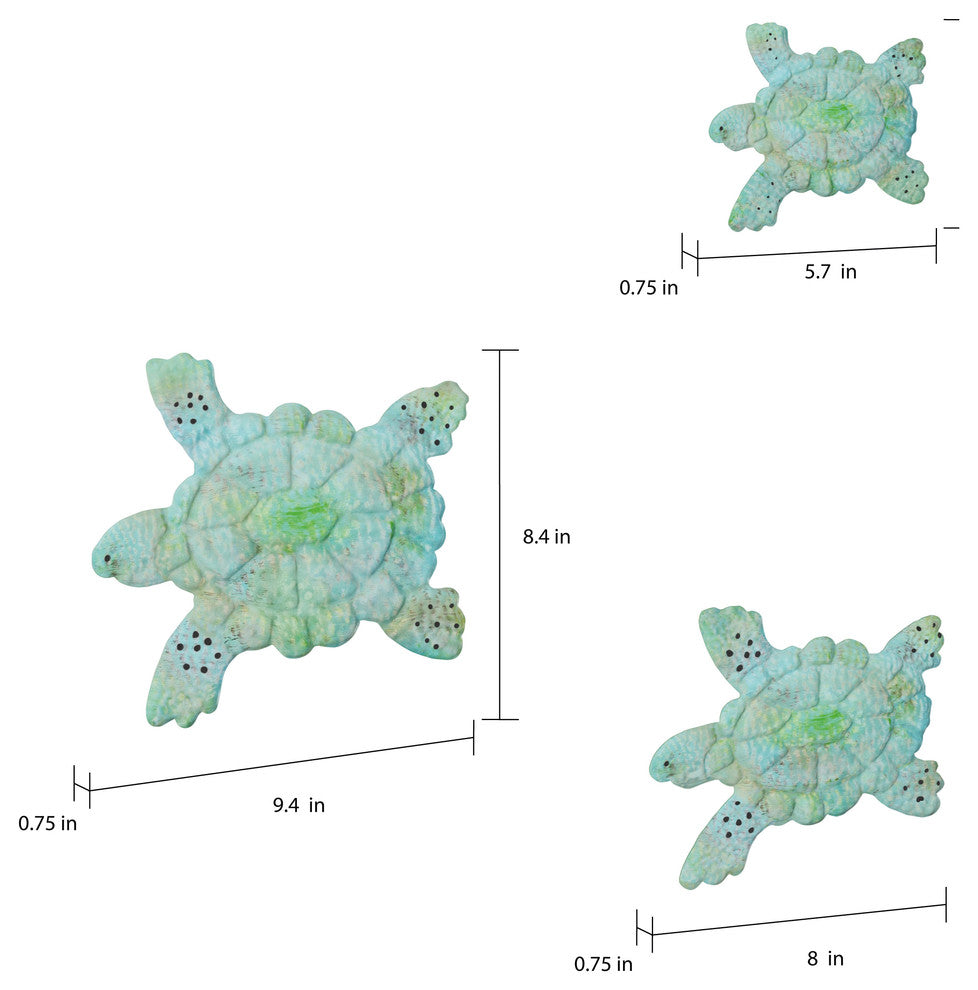 Sea Turtle Wall Art-3D Metal 3PC by Lavish Home