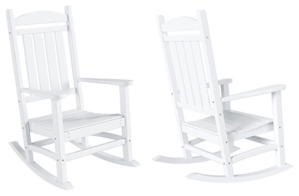 WestinTrends 2PC Outdoor Patio HDPE Adirondack Porch Rocking Chair Set, White
