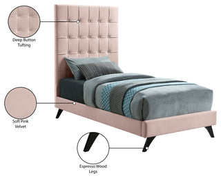 Elly Velvet Upholstered Bed, Pink, Twin