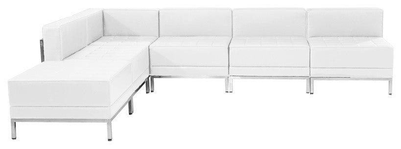 Melrose White Leather Sectional Configuration, 6 Pieces